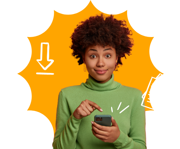 Junge Frau in grünem Pullover bedient ihr Handy
