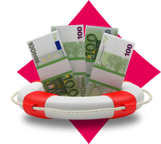 Geldscheine im Rettungsring als Symbol für finanzielle Sicherheit.