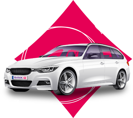Silbernes Auto mit Sicherheits- und Finanzillustrationen